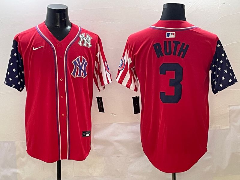 Men New York Yankees #3 Ruth Red a generation of national flags Jointly Name 2025 Nike MLB Jersey style 8->new york yankees->MLB Jersey